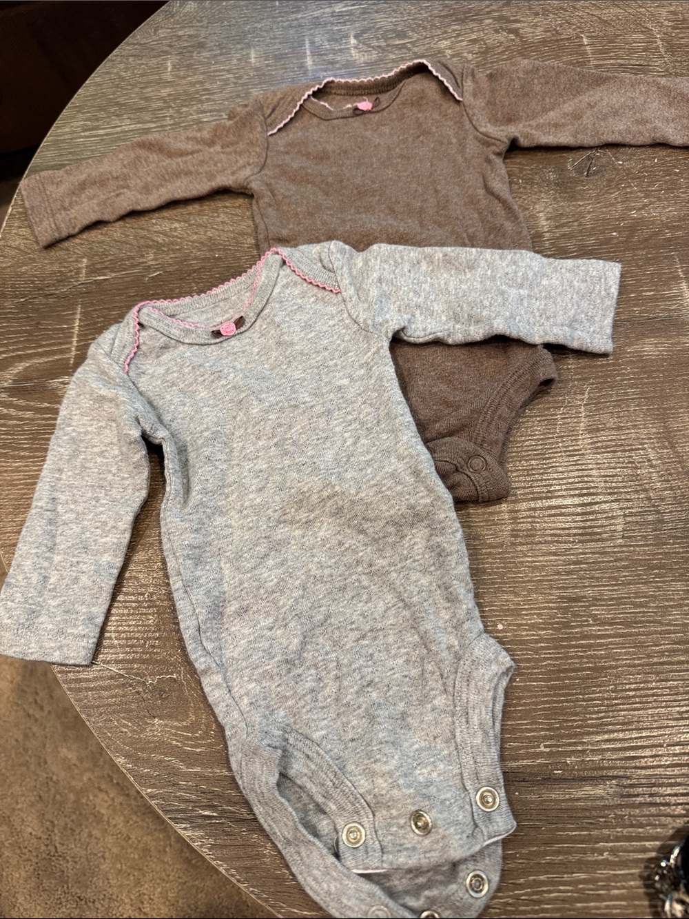 Carter's Long-Sleeve Bodysuit Set - Gray and Brown with Pink Trim